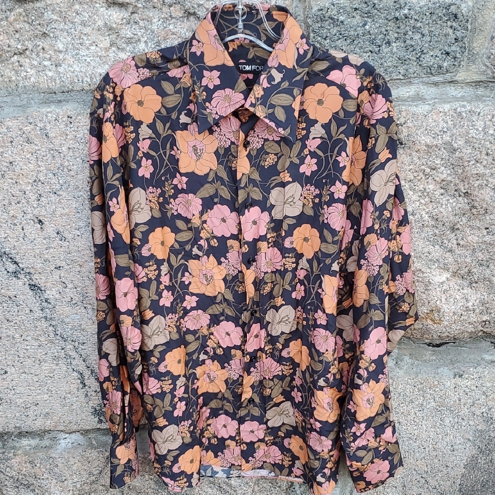 Tom Ford Black and Pink Floral Silk Blend Men's Shirt